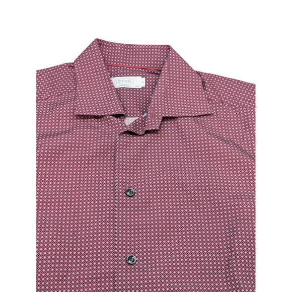 Eton Dress Shirt Men's Medium Red Geometric Print Cotton Contemporary Fit - Picture 1 of 7